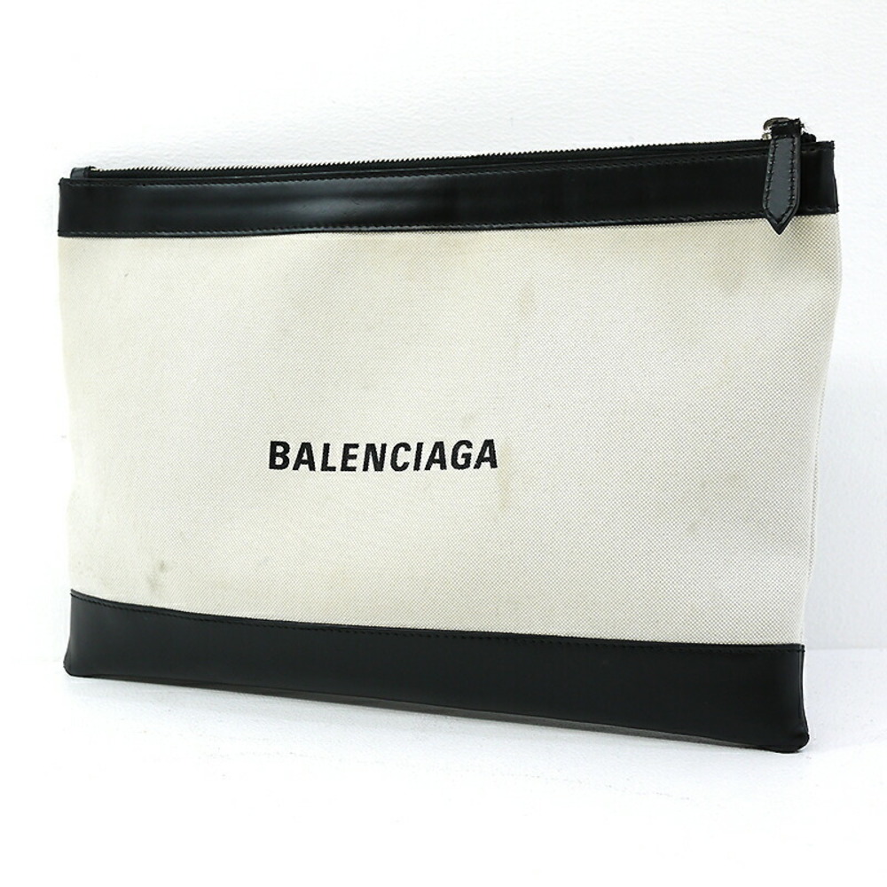 Balenciaga Clutch Bag Shoulder Bag Canvas White Black